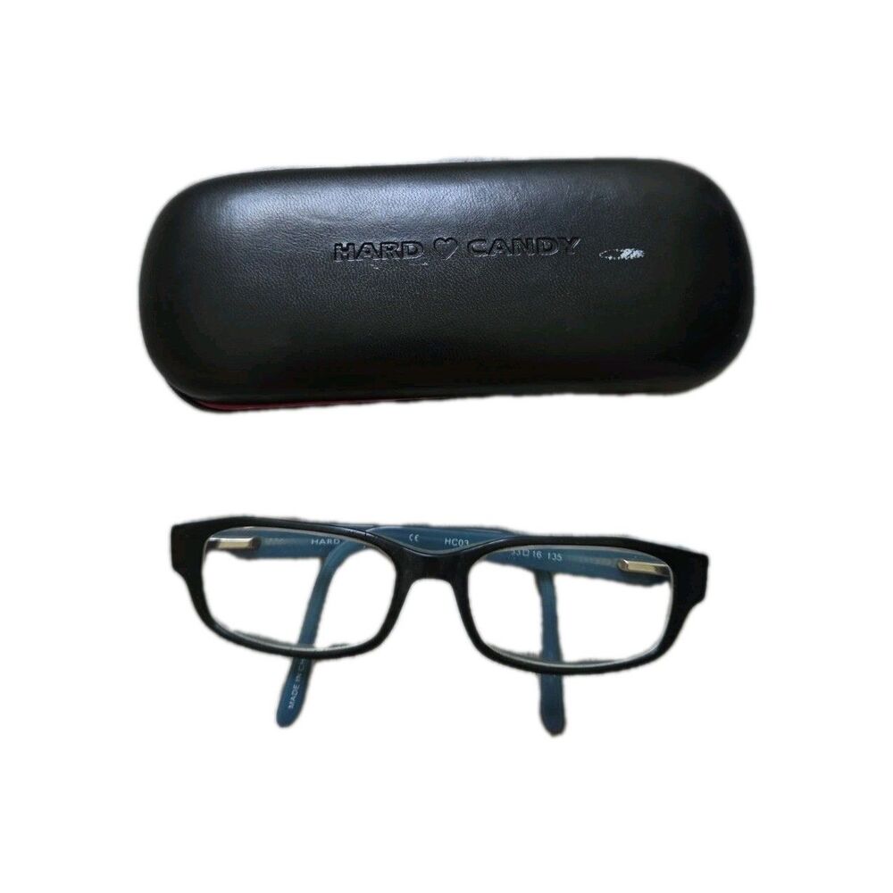 Hard Candy HC03 Black Blue Rectangular Eyeglass Frames 53-16-135 w Case GUC